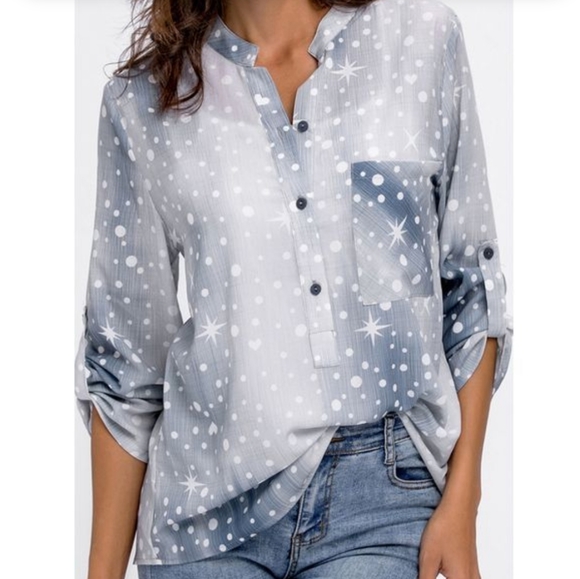 FLORYDAY Tops - FLORYDAY Heart & Star Print Button Up Top